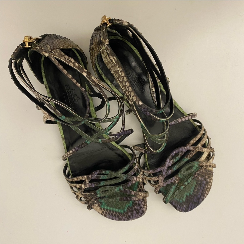 Hermes || Python Flat Caged Gladiator Sandals Mul… - image 5